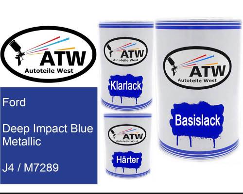 Ford, Deep Impact Blue Metallic, J4 / M7289: 500ml Lackdose + 500ml Klarlack + 250ml Härter - Set, von ATW Autoteile West.